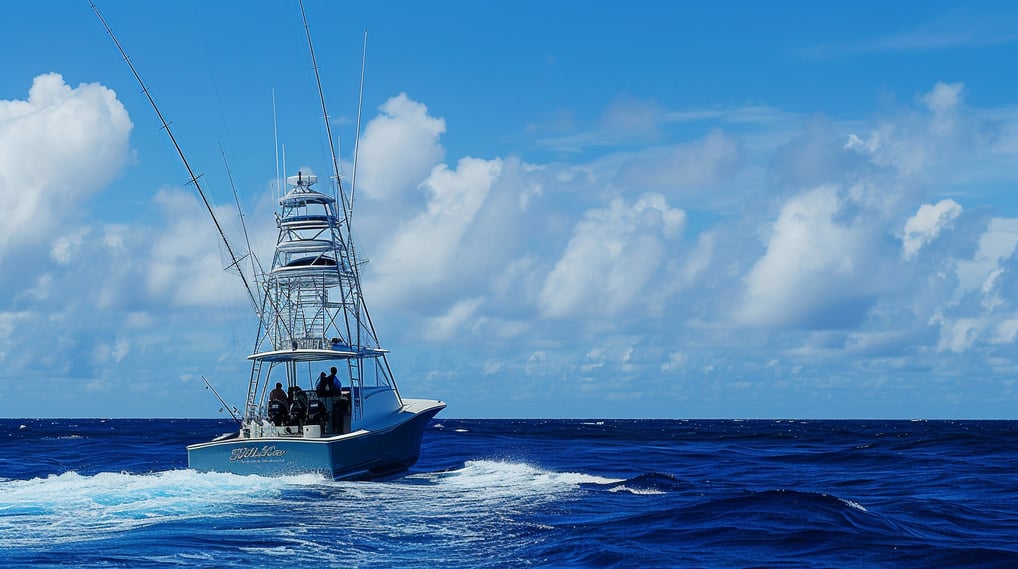 a boat with anglers on it in sailing off the coast of punta cana, dominican republic a boat with anglers on it in sailing off the coast of punta cana, dominican republic