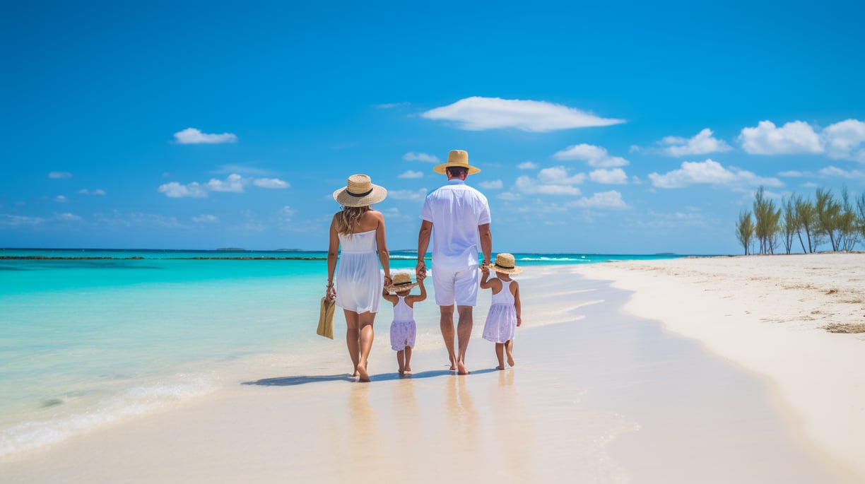 a family walking on maimon beach while holding hands together a family walking on maimon beach while holding hands together