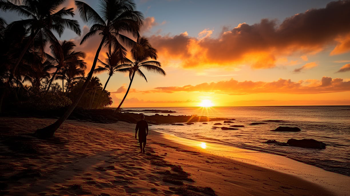 a person walking on maimon beach at sunrise a person walking on maimon beach at sunrise