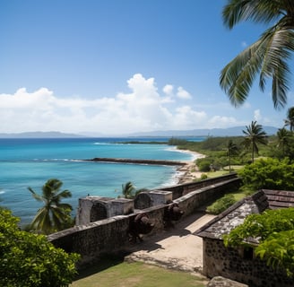 A view of a beach with palm trees and a view of the ocean A view of a beach with palm trees and a view of the ocean