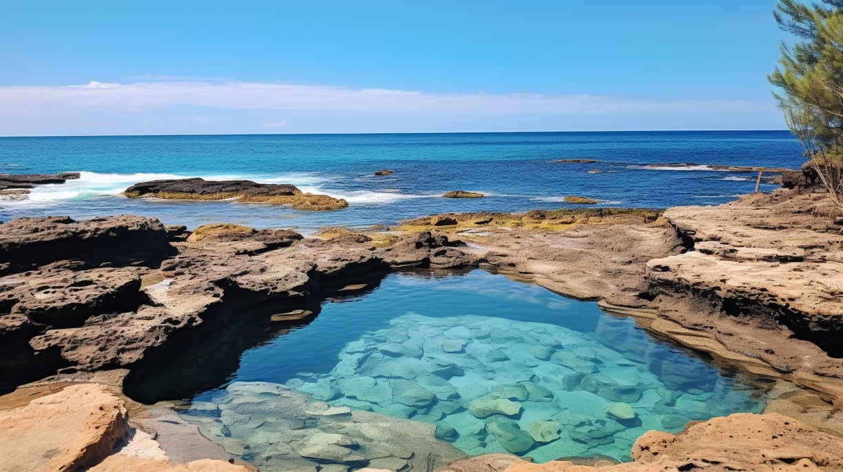 a pool with clear water and rocks a pool with clear water and rocks