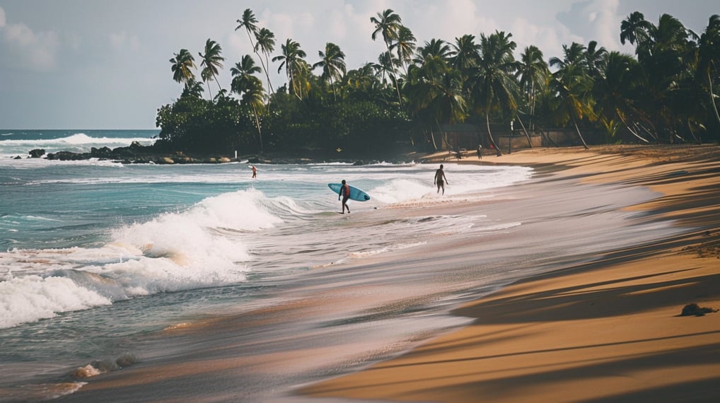 a surfer is coming out of the water a surfer is coming out of the water