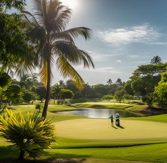 A couple of people walking around los mangos golf course A couple of people walking around los mangos golf course