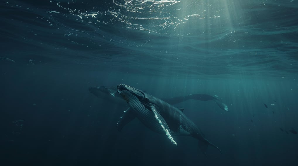 a humpback whale swimming underwater a humpback whale swimming underwater