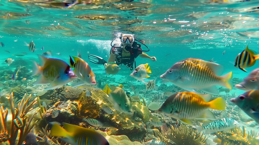 a person in a scuba suit swimming with the fishes in the dominican republic a person in a scuba suit swimming with the fishes in the dominican republic