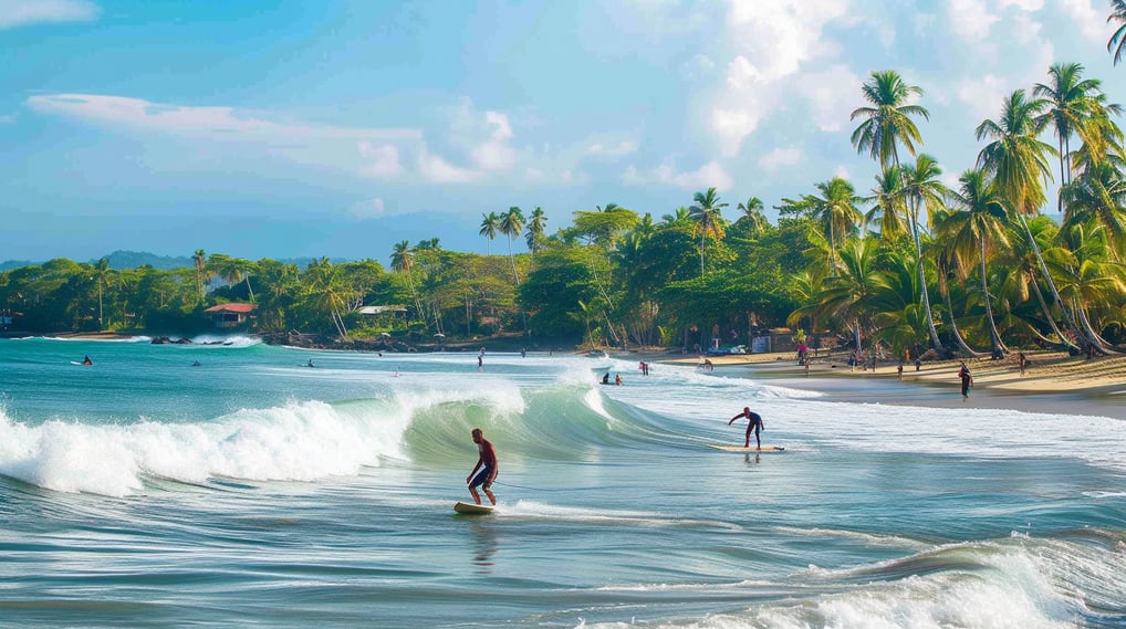 surfers surfing on a sunny day in puerto plata surfers surfing on a sunny day in puerto plata