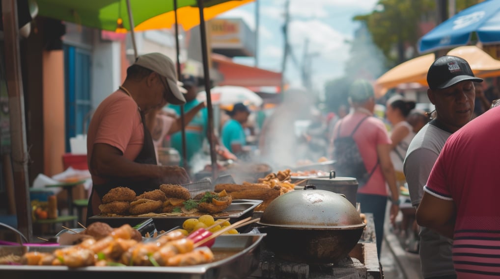 a man is cooking food on a grill on a street in dominican republic a man is cooking food on a grill on a street in dominican republic