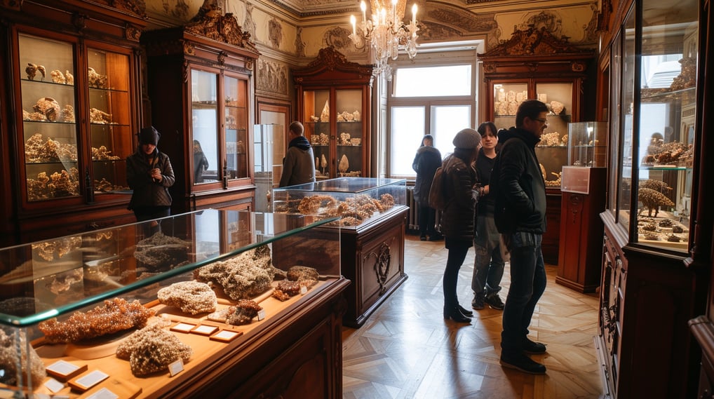 a man and woman standing in a museum of a museum a man and woman standing in a museum of a museum
