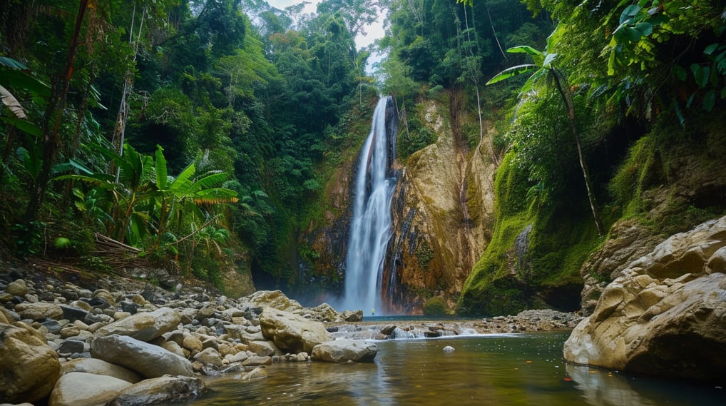 a waterfall in the middle of a lush green forest a waterfall in the middle of a lush green forest