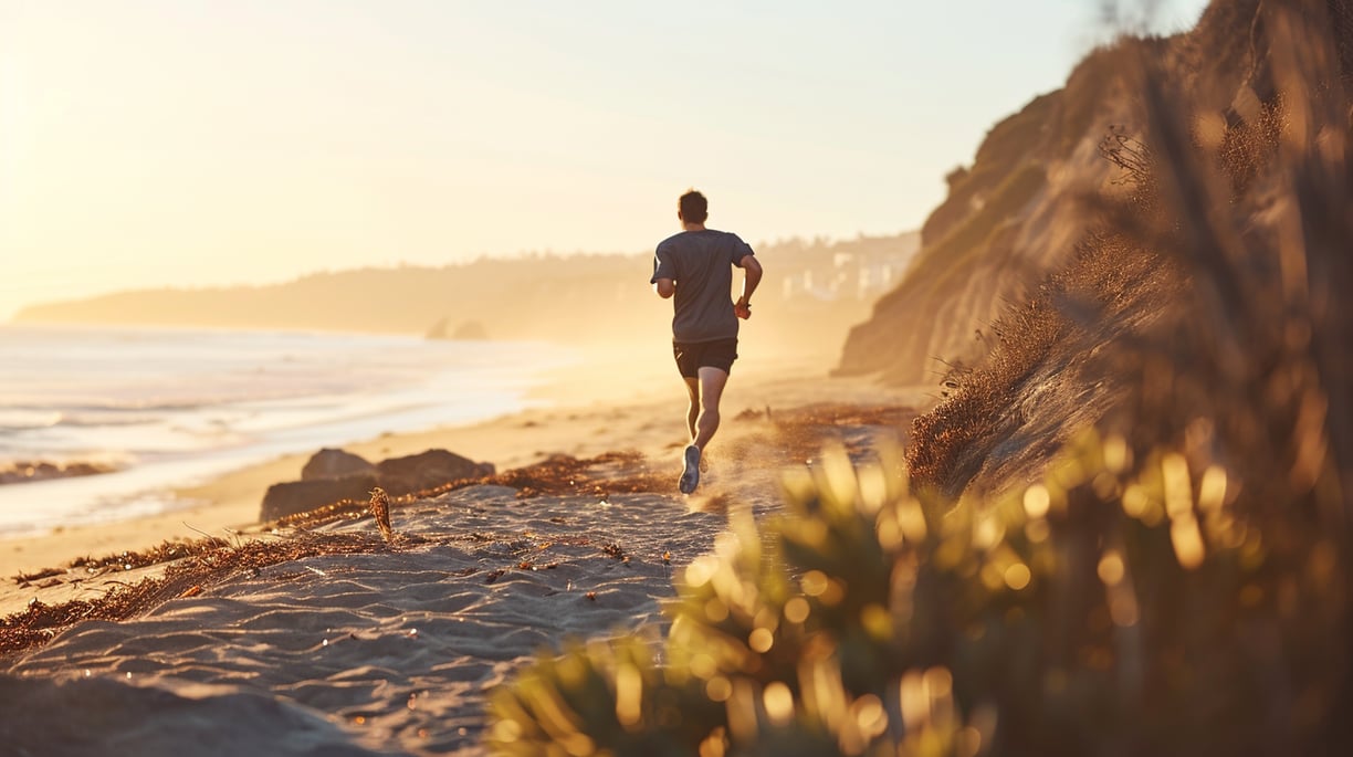 a man running on a beach a man running on a beach