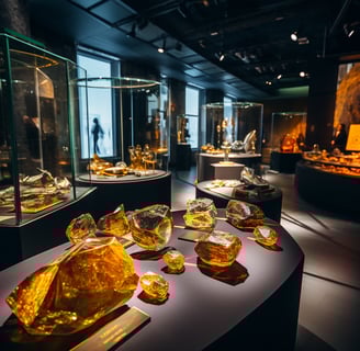 A display case at amber museum A display case at amber museum