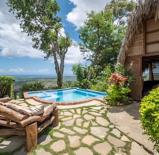 A pool and a thatched house in puerto plata, dominican republic A pool and a thatched house in puerto plata, dominican republic