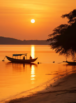 A boat is sitting on the shore of a lake A boat is sitting on the shore of a lake