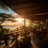 Patio restauruant with ocean views in Tortuguero, Costa RIca. Patio restauruant with ocean views in Tortuguero, Costa RIca.
