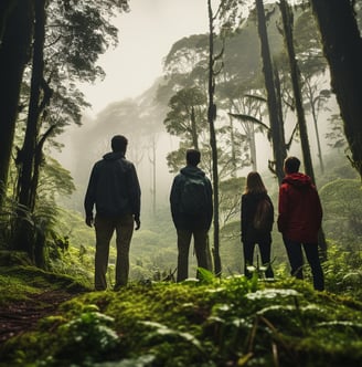 Tourists hiking the Pacuare National Reserve in Torgtuguero, Costa Rica.