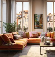 a living room with a couch and a coffee table