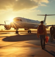 a group of people walking around a runway