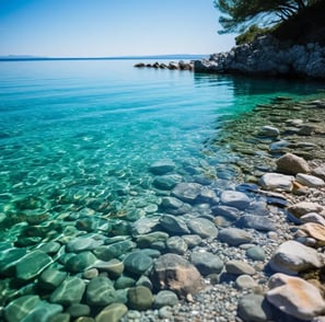Clear sea water surrounded by rocks