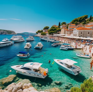 Boats and people enjoying the water at the Croatian coast