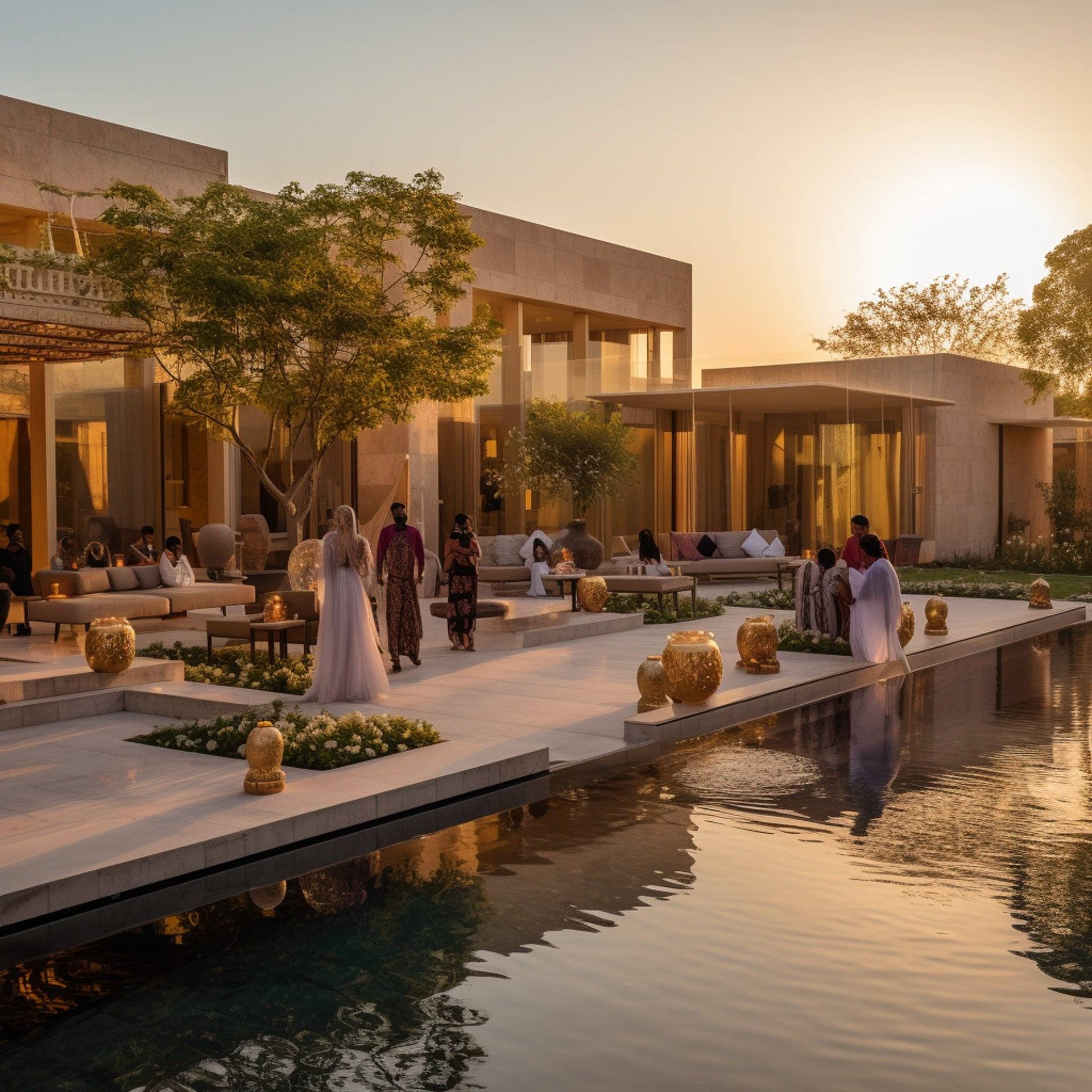 a golden-hour shot capturing the facade of pushkar