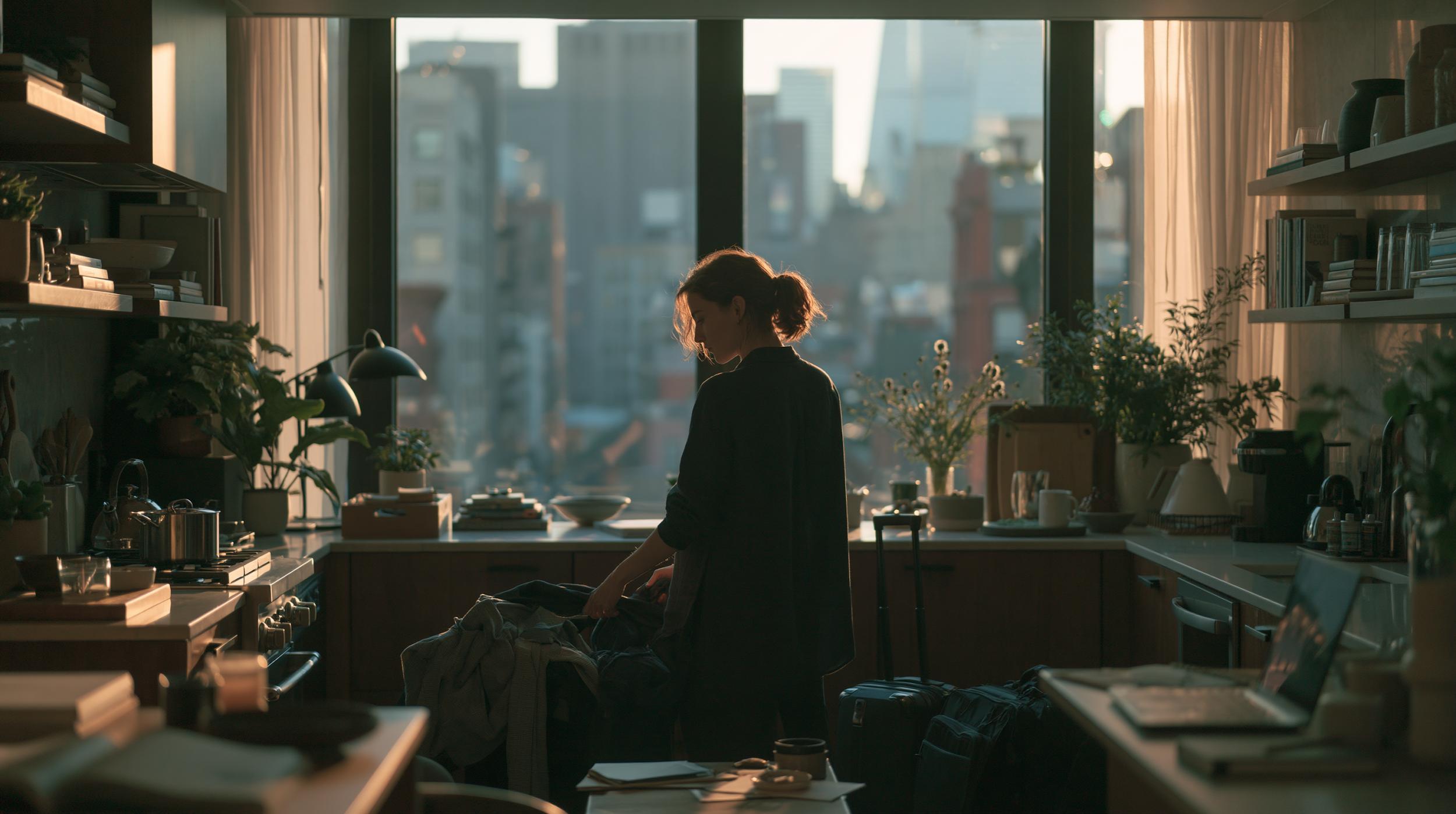 Traveler arriving at an aparthotel