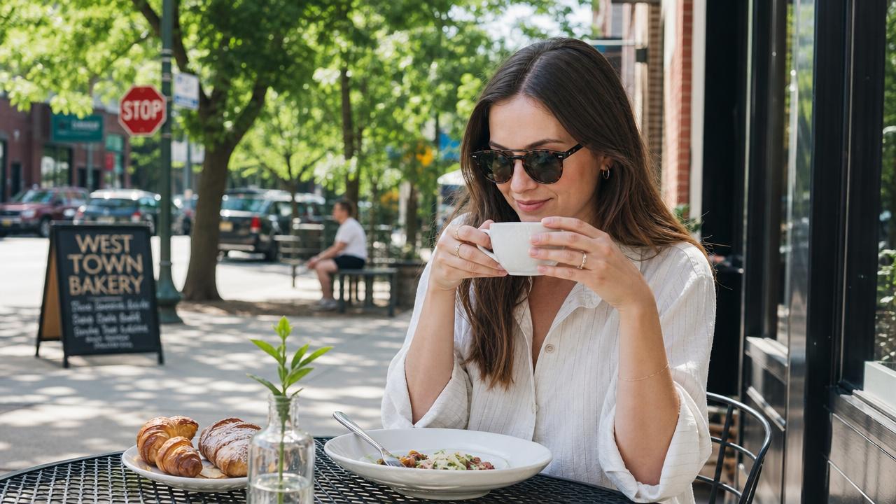 Neighborhood café with outdoor seating in one of the best neighborhoods to stay in Chicago.
