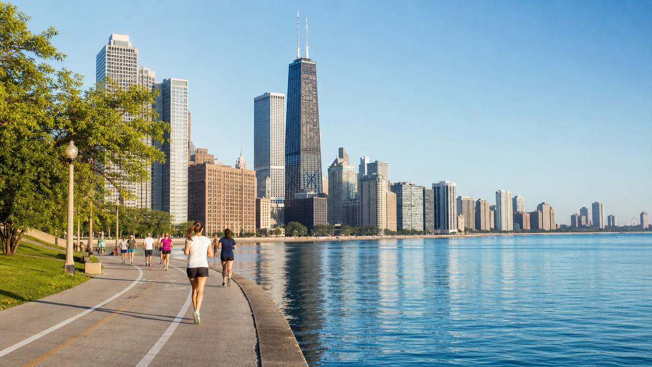 Chicago lakefront promenade under clear skies, featured in this Chicago city guide.