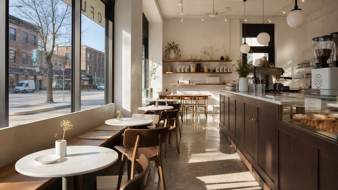 Neighborhood coffee shop filled with natural light, capturing the slower pace of a Chicago city guide.