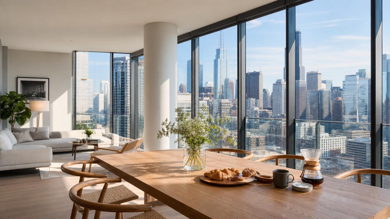 Bright Chicago apartment with skyline views, perfect for a Chicago weekend getaway.