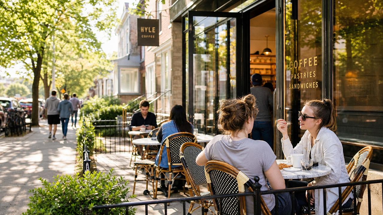 Neighborhood café opening for a quiet Sunday morning, one of the relaxing things to do in Chicago.