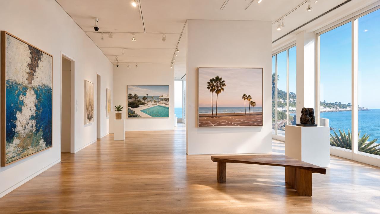 Modern art gallery in Laguna Beach filled with natural daylight during a weekend getaway in Laguna Beach.