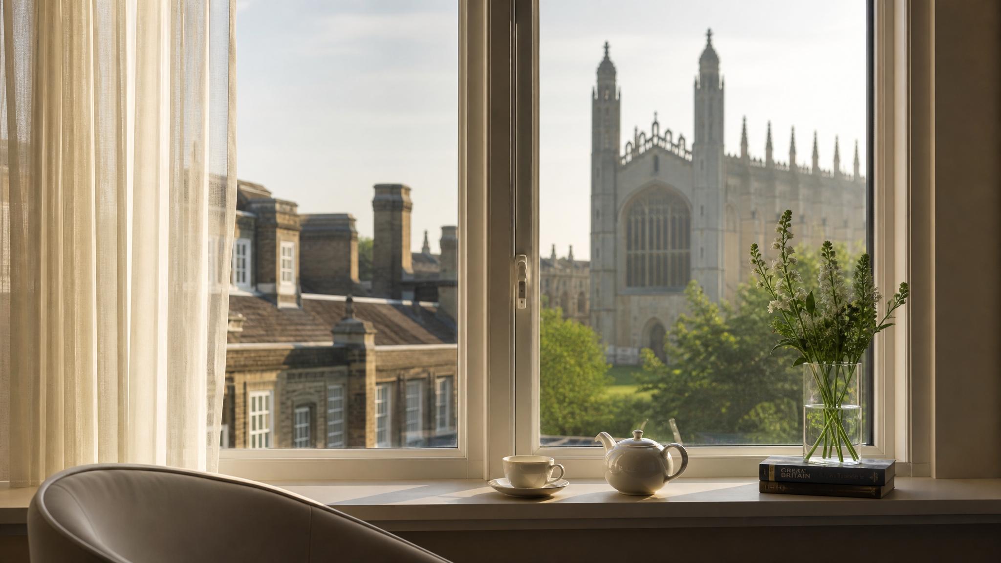 Quiet apartment morning overlooking Cambridge architecture, highlighting where to stay in Cambridge for longer visits.