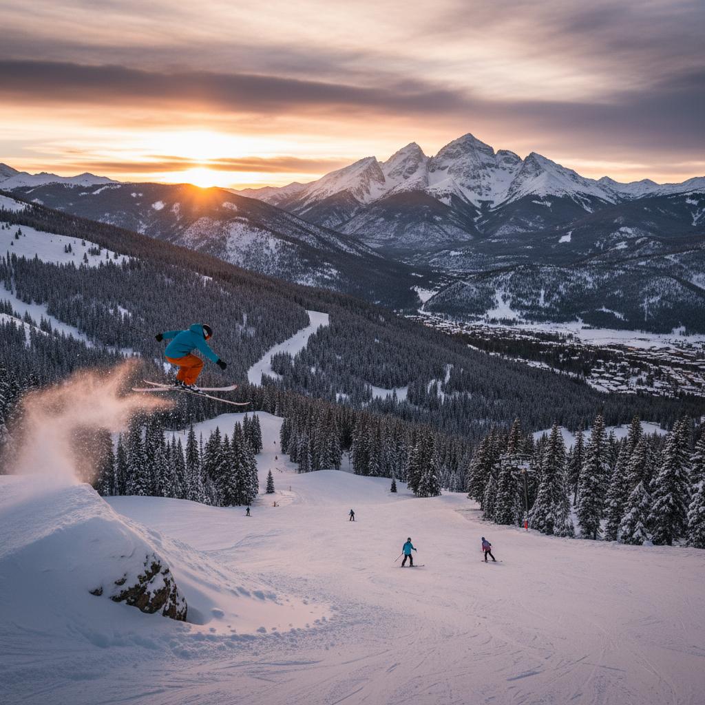World-renowned Taos ski resort with iconic mountain peaks and pristine slopes, perfect for winter tourism enthusiasts.