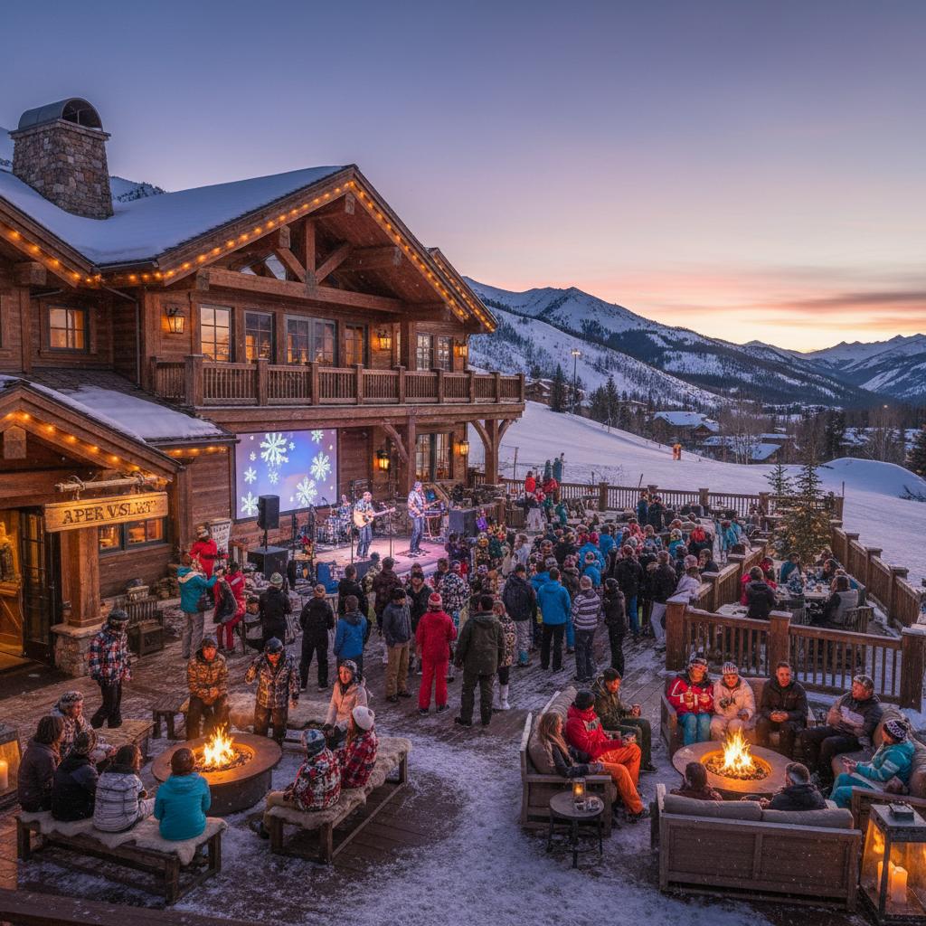 Famous Taos winter resort with snow-covered peaks and luxury ski facilities captured in high-end photography.