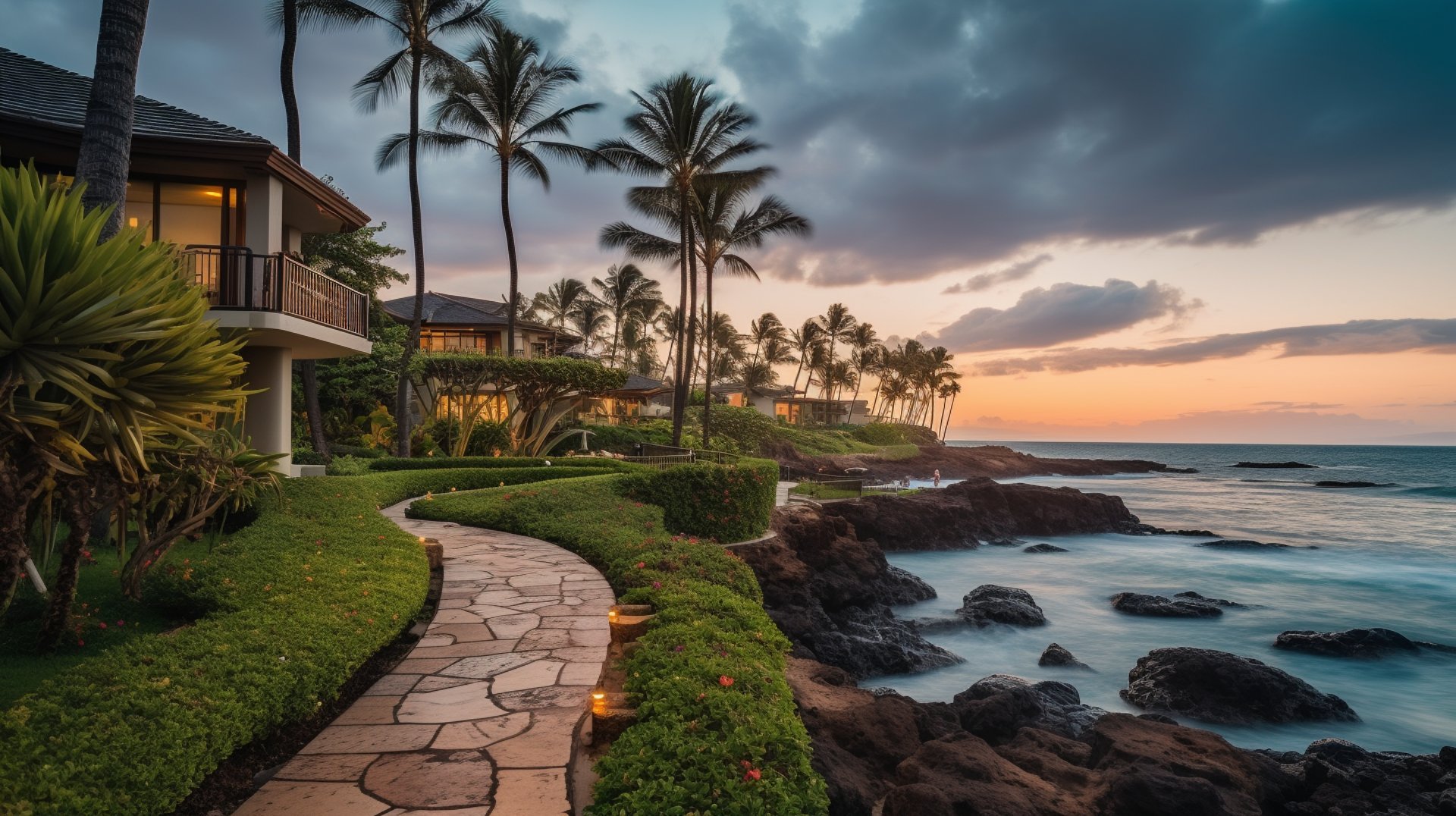 luxurious resort area with beachfront