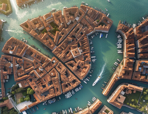 Bird's-eye view of Venice, Italy.