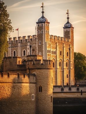 Establishing shot of the Tower of London, UK