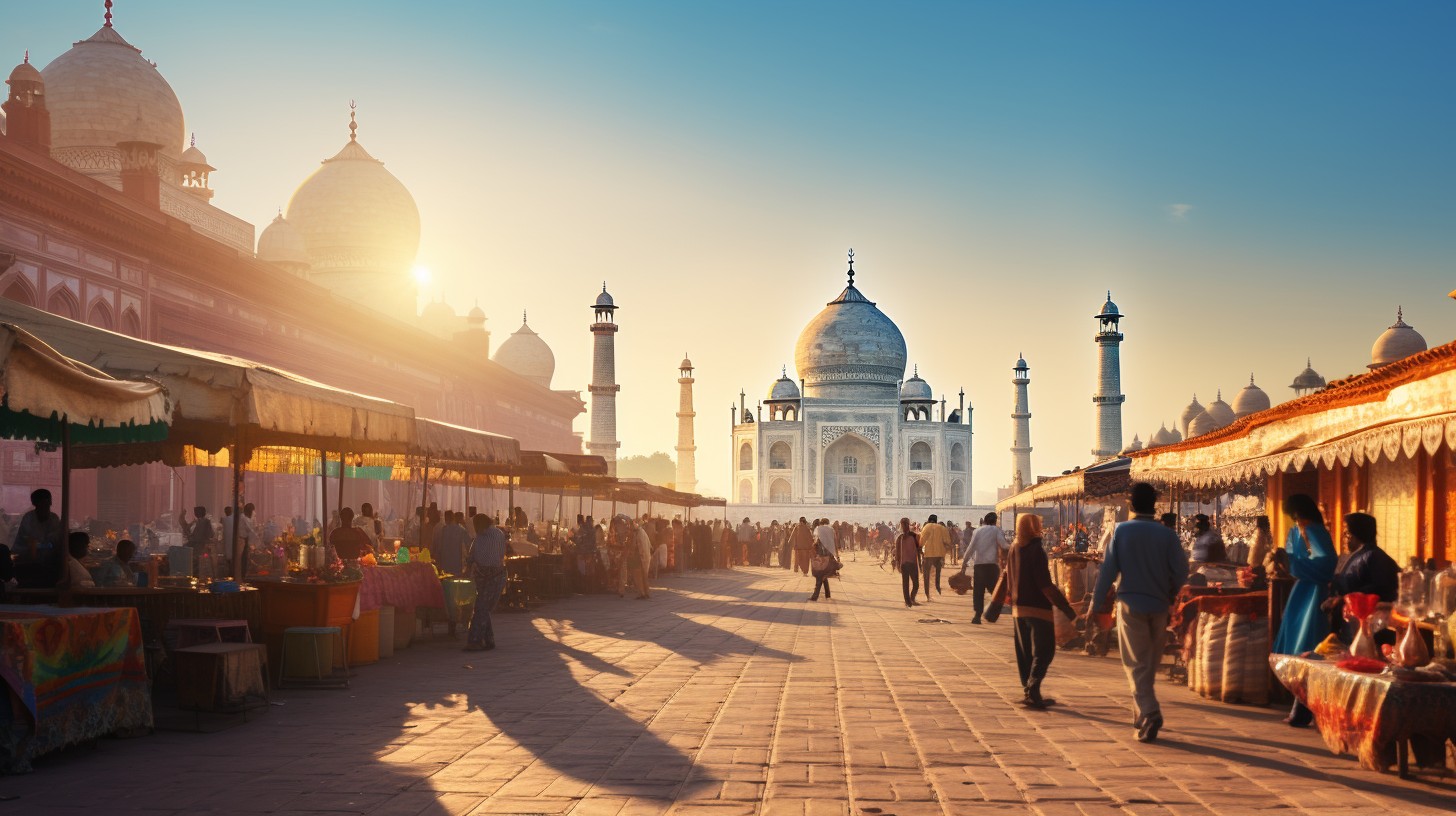 India's Taj Mahal taken from a busy street